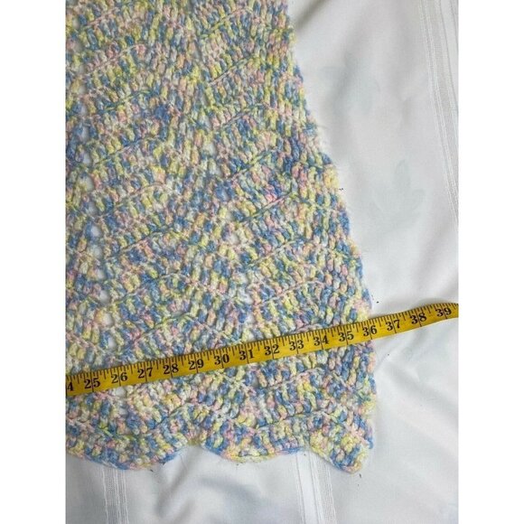 Pastel Hand Crochet Afghan Chair Throw Baby Blanket 53” x 36” Pink Yellow Blue‎ - Picture 7 of 10
